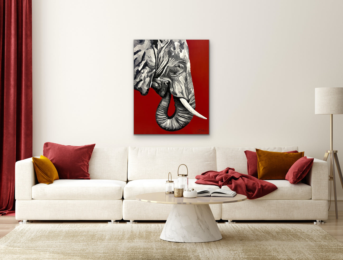 Elephant in Red - 100x80cm