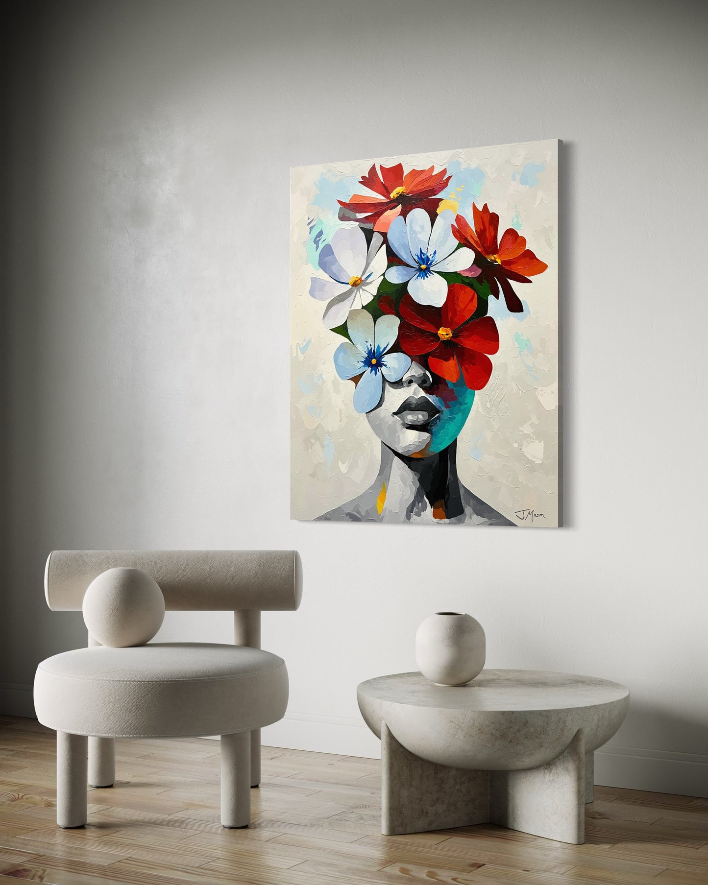 Masked in Flowers - 120x100 cm