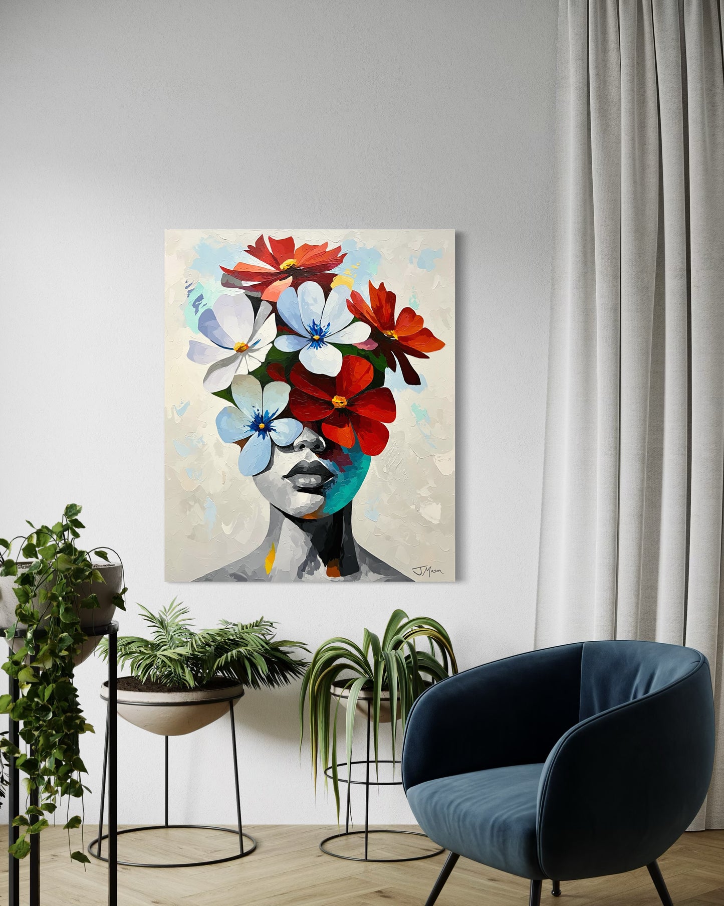 Masked in Flowers - 120x100 cm